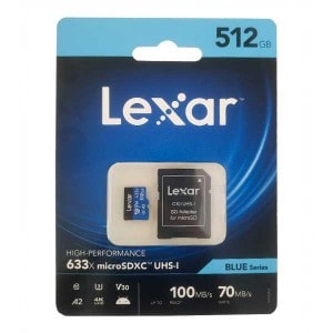 کارت حافظه LEXAR 512G U3 کلاس 10 سرعت 100MBS همراه با آداپتور